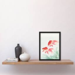 Artery8 Ohara Koson Framed Wall Art Print Two Veiltail Goldfish in Pond in Pink - Size: A4 - thumbnail 2