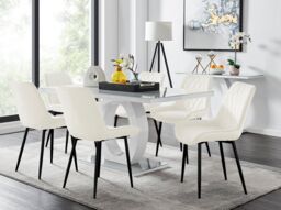 FurnitureboxUK Giovani 6-Seater Grey Glass Dining Table & 6 Pesaro Soft Velvet Dining Chairs in Cream