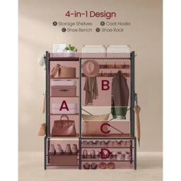Kelvenix Black Hall Tree with Bench & Shoe Storage - Size: 0.6m2 - thumbnail 5
