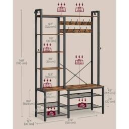Kelvenix Black Hall Tree with Bench & Shoe Storage - Size: 0.6m2 - thumbnail 2