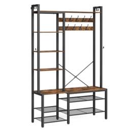 Kelvenix Black Hall Tree with Bench & Shoe Storage - Size: 0.6m2