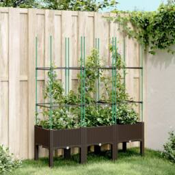 Berkfield Home Garden Planter with Trellis Brown 120x40x142.5 cm PP - thumbnail 2
