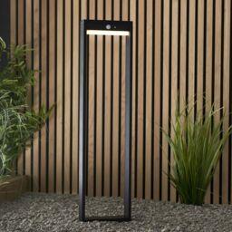 Loops 800mm Solar Powered Outdoor Bollard Post Light - Textured Black & White Diffuser - thumbnail 3