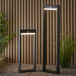 Loops 800mm Solar Powered Outdoor Bollard Post Light - Textured Black & White Diffuser - thumbnail 4