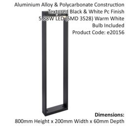 Loops 800mm Solar Powered Outdoor Bollard Post Light - Textured Black & White Diffuser - thumbnail 2