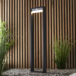 Loops 800mm Solar Powered Outdoor Bollard Post Light - Textured Black & White Diffuser - thumbnail 5