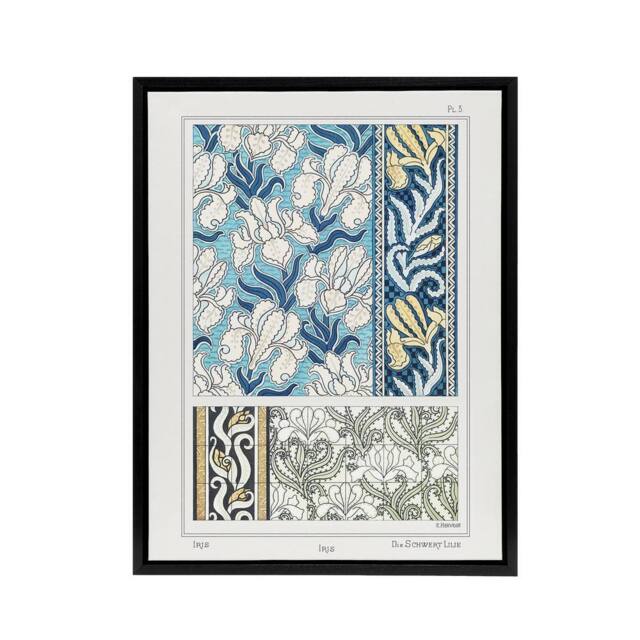 "Artery8 Iris Flower Framed Canvas Wall Art Print Vintage Floral Verneuil in Blue - Size: W12"" x H16""" - image 1