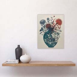Artery8 Wall Art Print Abstract Thistle Flowers Artistic Linocut Painting Teal Blue Red Scottish Bouquet Nature Colourful Bright Floral Modern - thumbnail 4