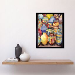 "Artery8 Wall Art Print Glazed Ceramic Pot Vases Folk Art Framed in Black - Size: W12"" x H16""" - thumbnail 2