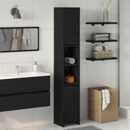 Berkfield Home Bathroom Cabinet Black Oak 30x30x183, 5 cm Engineered wood