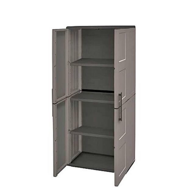 Shires Tall Cabinet Plastic Garden Store Approx L70 x W39 x H165 cm in Grey - image 1