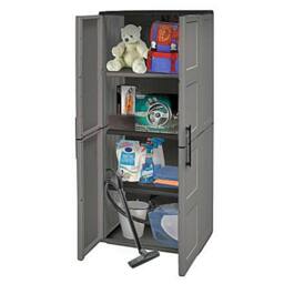 Shires Tall Cabinet Plastic Garden Store Approx L70 x W39 x H165 cm in Grey - thumbnail 3