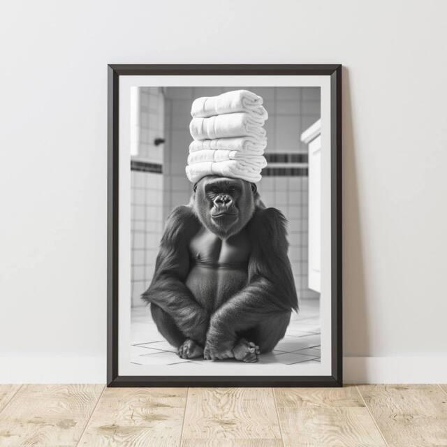 60 SECOND MAKEOVER Gorilla Bail Of Towels Quirky Animal Print - Size: A4 - image 1