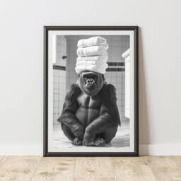 60 SECOND MAKEOVER Gorilla Bail Of Towels Quirky Animal Print - Size: A4 - thumbnail 1