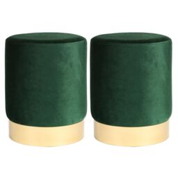 Harbour Housewares Velvet Round Pouffe Footrest Ottoman Stools - 29 x 36cm - Pack of 2 in Green - Size: 29 x 36 cm