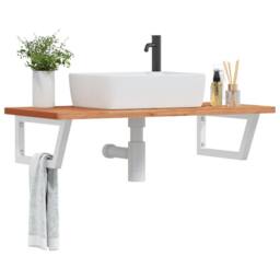 Berkfield Home Elegant Basin Shelf Wall Mounted Steel & Solid Wood Beech in Brown - thumbnail 2