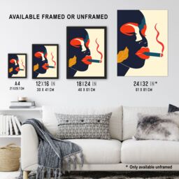 "Artery8 Red Lips Smoking Abstract Portrait Woman Framed Art Print - Size: W12"" x H16""" - thumbnail 3
