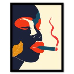 "Artery8 Red Lips Smoking Abstract Portrait Woman Framed Art Print - Size: W12"" x H16""" - thumbnail 1