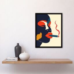 "Artery8 Red Lips Smoking Abstract Portrait Woman Framed Art Print - Size: W12"" x H16""" - thumbnail 4