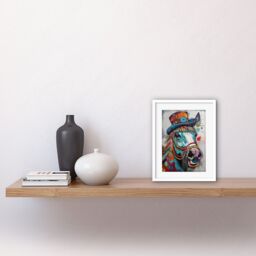 "Artery8 Wall Art Print Horse Hippie in Multicoloured Bridles & Top Hat Artwork Framed 9X7 Inch in White - Size: W7"" x H9""" - thumbnail 2