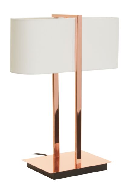 Orsina Copper Finish Table Lamp, White Linen Shade Contemporary Table Light, Minimal Lighting With Square Base in Rose Gold - image 1