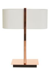 Orsina Copper Finish Table Lamp, White Linen Shade Contemporary Table Light, Minimal Lighting With Square Base in Rose Gold - thumbnail 4