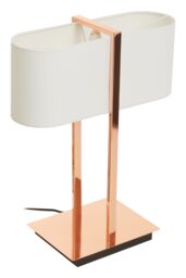 Orsina Copper Finish Table Lamp, White Linen Shade Contemporary Table Light, Minimal Lighting With Square Base in Rose Gold - thumbnail 3