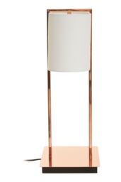 Orsina Copper Finish Table Lamp, White Linen Shade Contemporary Table Light, Minimal Lighting With Square Base in Rose Gold - thumbnail 5