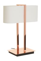 Orsina Copper Finish Table Lamp, White Linen Shade Contemporary Table Light, Minimal Lighting With Square Base in Rose Gold
