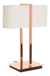 Orsina Copper Finish Table Lamp, White Linen Shade Contemporary Table Light, Minimal Lighting With Square Base in Rose Gold - thumbnail 2