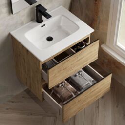 Banyetti Vatilla 600mm Wall Hung Vanity Unit with Athena Basin - Ostippo Oak in Light Oak - thumbnail 4
