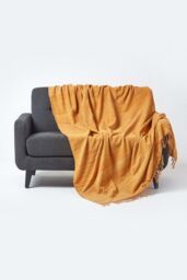 Homescapes Bed Sofa Throw Cotton Chenille Tie Dye in Pale Orange - Size: 150 cm x 200 cm - thumbnail 1