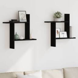 Berkfield Home Wall Shelves 2 pcs Black Oak 50x12x50 cm Engineered Wood - Size: 50 x 12 x 50 cm - thumbnail 1