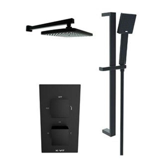 Clifton Matt Black Shower with Diverter Slide Rail Kit & Overhead Drencher