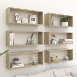 Berkfield Home Wall Cube Shelf 6 pcs Sonoma Oak 60x15x23 cm Engineered Wood in Brown - Size: 60 x 15 x 23 cm - thumbnail 1