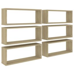Berkfield Home Wall Cube Shelf 6 pcs Sonoma Oak 60x15x23 cm Engineered Wood in Brown - Size: 60 x 15 x 23 cm - thumbnail 2