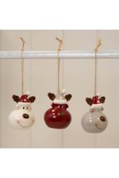 KDMD Box of 3 Ceramic Reindeer Baubles - thumbnail 2
