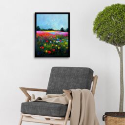 "Artery8 Wall Art Print Delicate Wildflower Meadow Abstract Colourful Modern Art Framed in Black - Size: W12"" x H16""" - thumbnail 2