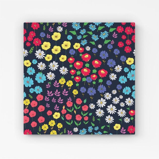 Warren Reed - Designer Multicoloured Flower Pattern Canvas in Red - Size: w40 inch x h40 inch - image 1