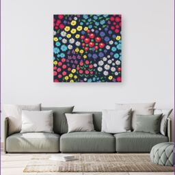 Warren Reed - Designer Multicoloured Flower Pattern Canvas in Red - Size: w40 inch x h40 inch - thumbnail 4
