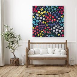 Warren Reed - Designer Multicoloured Flower Pattern Canvas in Red - Size: w40 inch x h40 inch - thumbnail 3