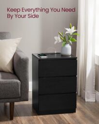 VASAGLE Bedside Tables Set of 2 with Power Strip USB Outlets Drawers in Black - thumbnail 7