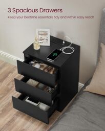 VASAGLE Bedside Tables Set of 2 with Power Strip USB Outlets Drawers in Black - thumbnail 4