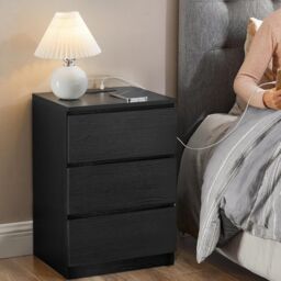 VASAGLE Bedside Tables Set of 2 with Power Strip USB Outlets Drawers in Black - thumbnail 1