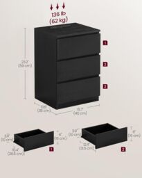 VASAGLE Bedside Tables Set of 2 with Power Strip USB Outlets Drawers in Black - thumbnail 2