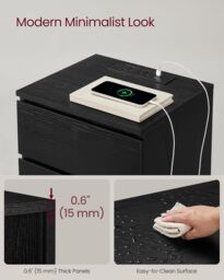 VASAGLE Bedside Tables Set of 2 with Power Strip USB Outlets Drawers in Black - thumbnail 6