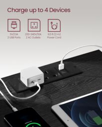 VASAGLE Bedside Tables Set of 2 with Power Strip USB Outlets Drawers in Black - thumbnail 3