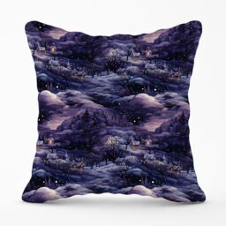 Warren Reed - Designer Snowy Christmas Village On A Starry Night Outdoor Cushion in Blue - Size: 45 cm x 45 cm - thumbnail 1