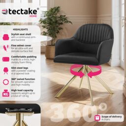 tectake Armchair Lona Set Of 4 - Black/Gold in Black - Size: 4 Pack - thumbnail 2