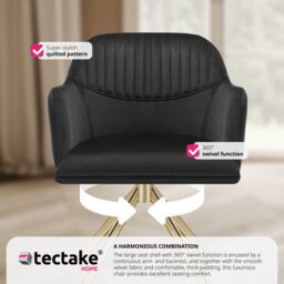 tectake Armchair Lona Set Of 4 - Black/Gold in Black - Size: 4 Pack - thumbnail 5